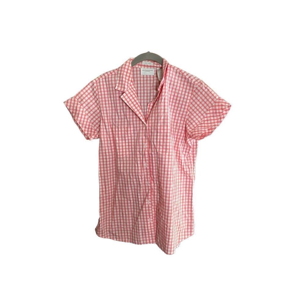 Liz Claiborne women’s front button down gingham shirt size 6